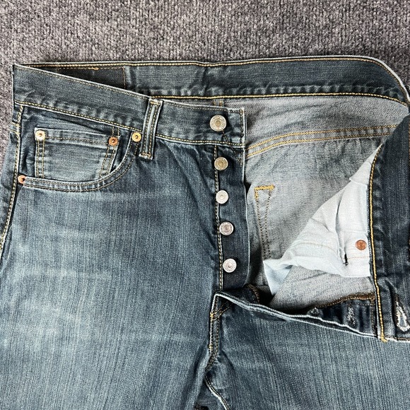 Levi's 501 Original Fit Jeans Mens 34x29.5 Blue Denim Straight Leg‎ Button Fly - Picture 10 of 16